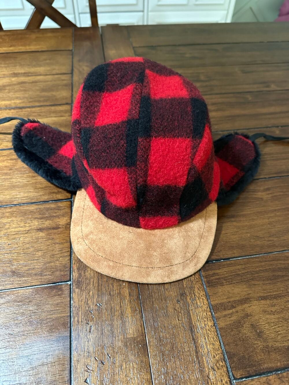 Vintage Trapper Cap Buffalo Plaid and Leather, Ear Flaps, USA, Size Large
